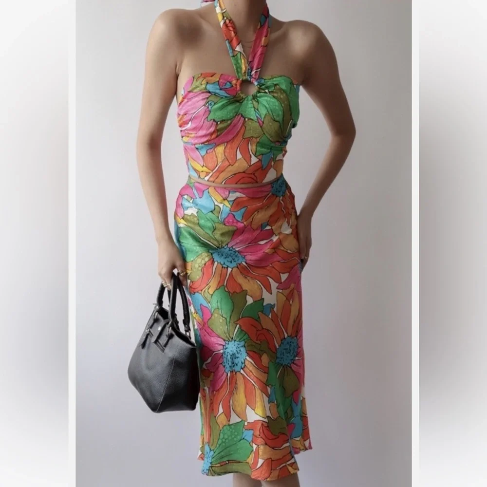 Rachel Zoe Floral Matching Set | Resort Vacation Skirt & Halter Top | Colorful